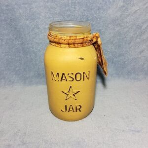Vintage Primitive Mustard Yellow Painted Glass STAR Mason Jar Country Decor